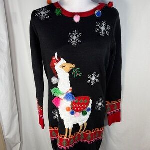 Whimsical Black Llama Holiday Sweater